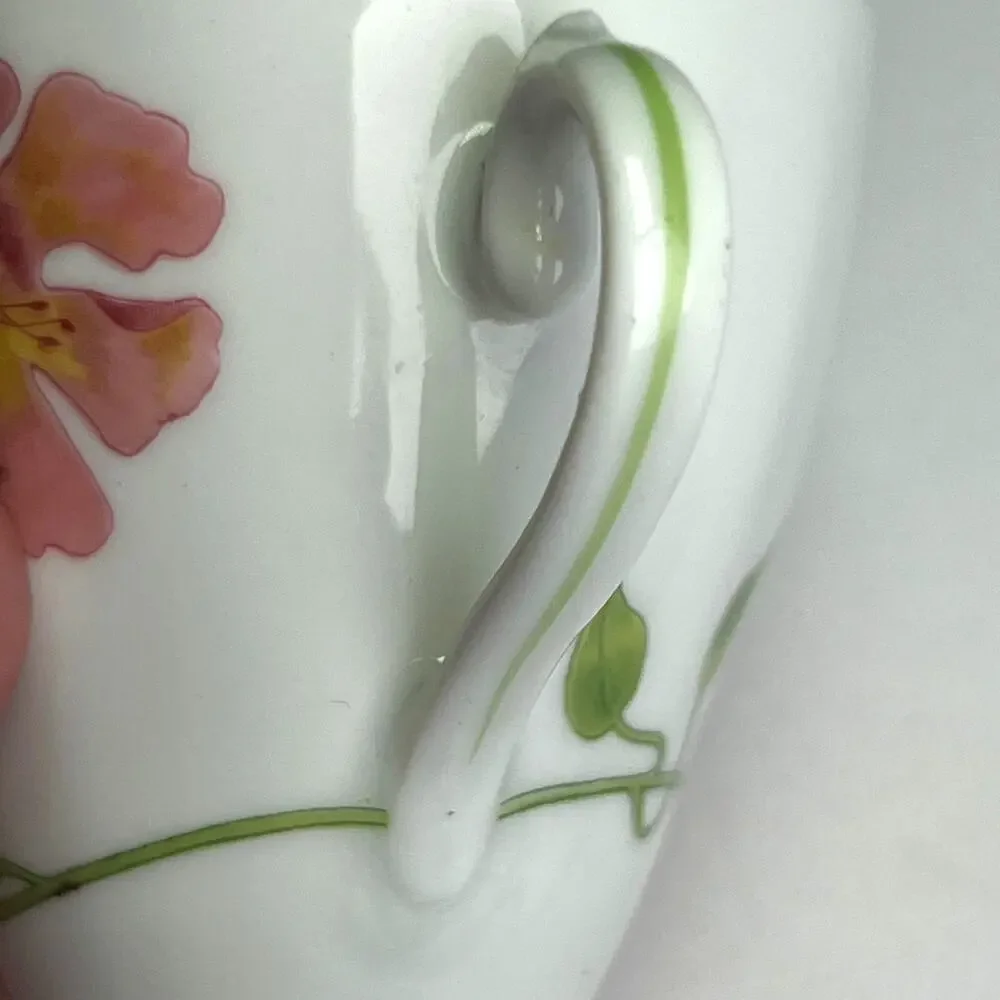 Denby-Langley Your Majesty Flat Demitasse Porcelain Cup Saucer Set Trumpet Vine